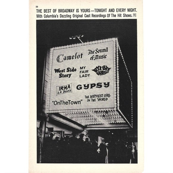 Broadway Ad Camelot Sound of Music Westside story 1960s Vintage Print Ad 9 in - Picture 4 of 4